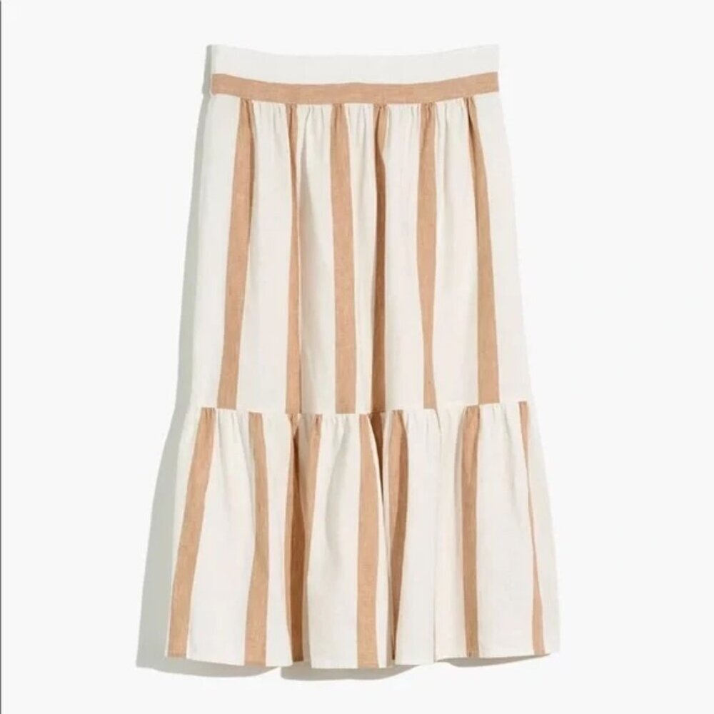 Madewell Ruffle-Hem Midi Skirt in Stripe Size XS